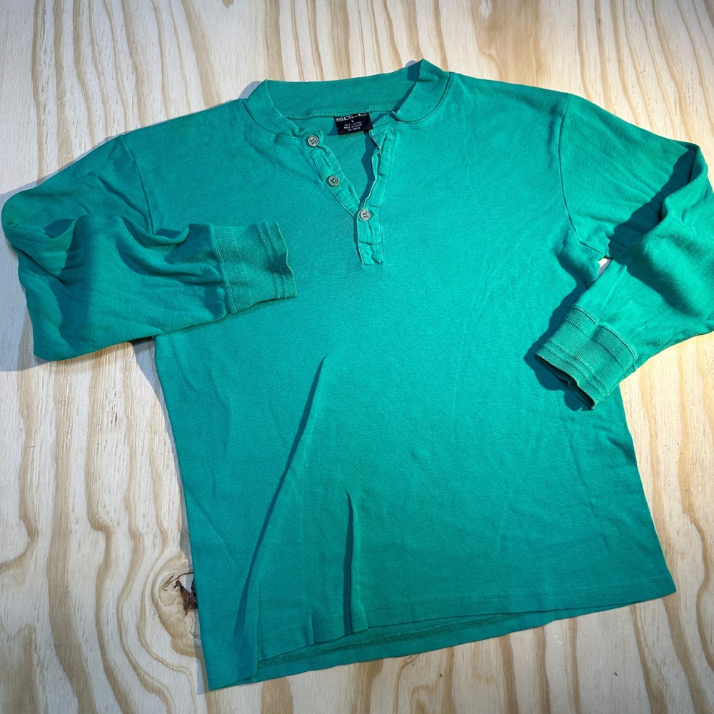 Sole Men's Comfort Long Sleeve Button Placket Henley Shirt Green Size L